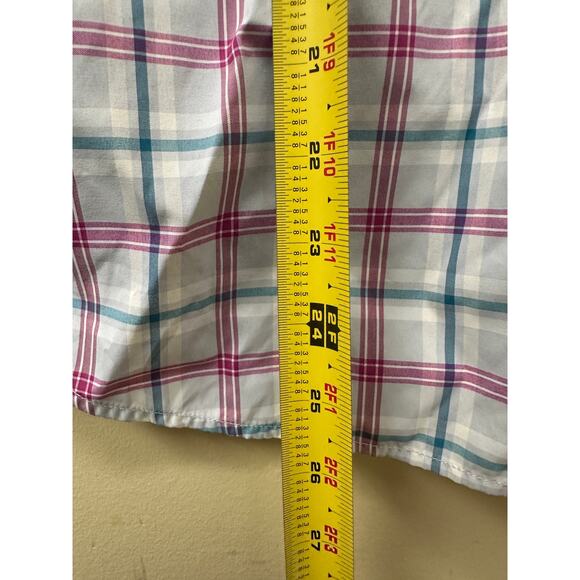 ORVIS Size Medium Women’s Checkered Button Down Tee Shirt Pink Blue Short Sleeve - Picture 10 of 13